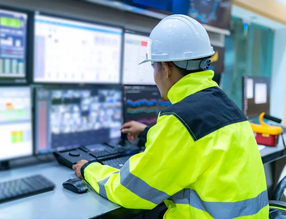 An engineer checks the performance of a plantroom.