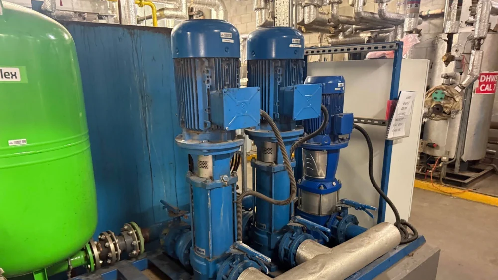 Cold water booster pumps at the University Hospital of North Durham.